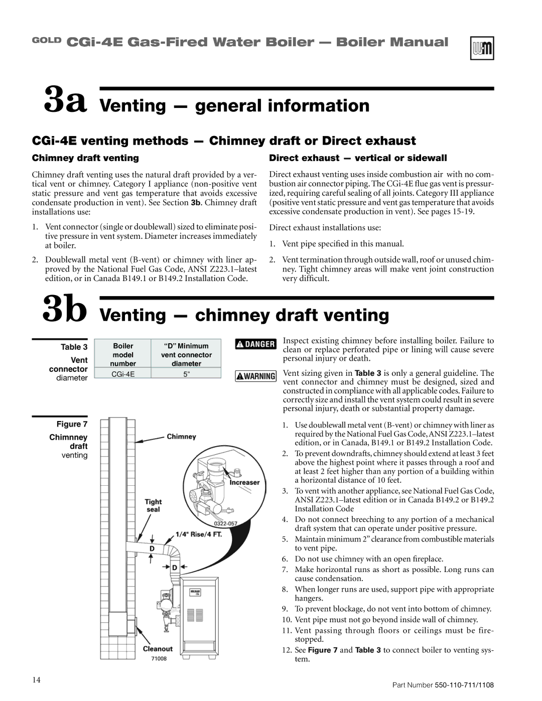 Weil-McLain CGI-4E manual 3a Venting general information, Venting chimney draft venting, Chimney draft venting 