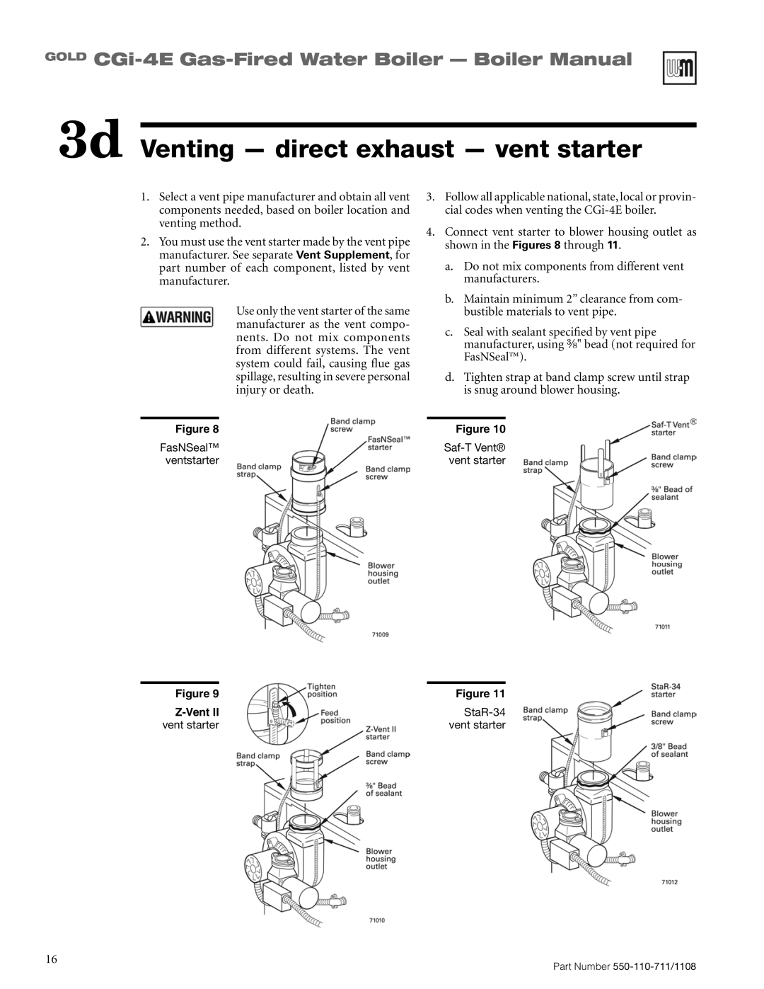 Weil-McLain CGI-4E manual 3d Venting direct exhaust vent starter 