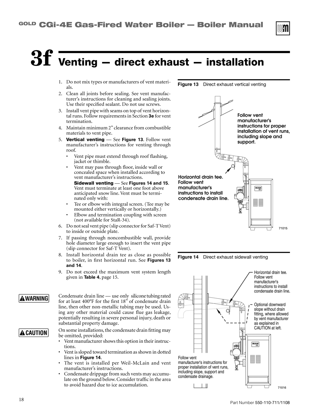 Weil-McLain CGI-4E manual 3f Venting direct exhaust installation, Do not mix types or manufacturers of vent materi- als 