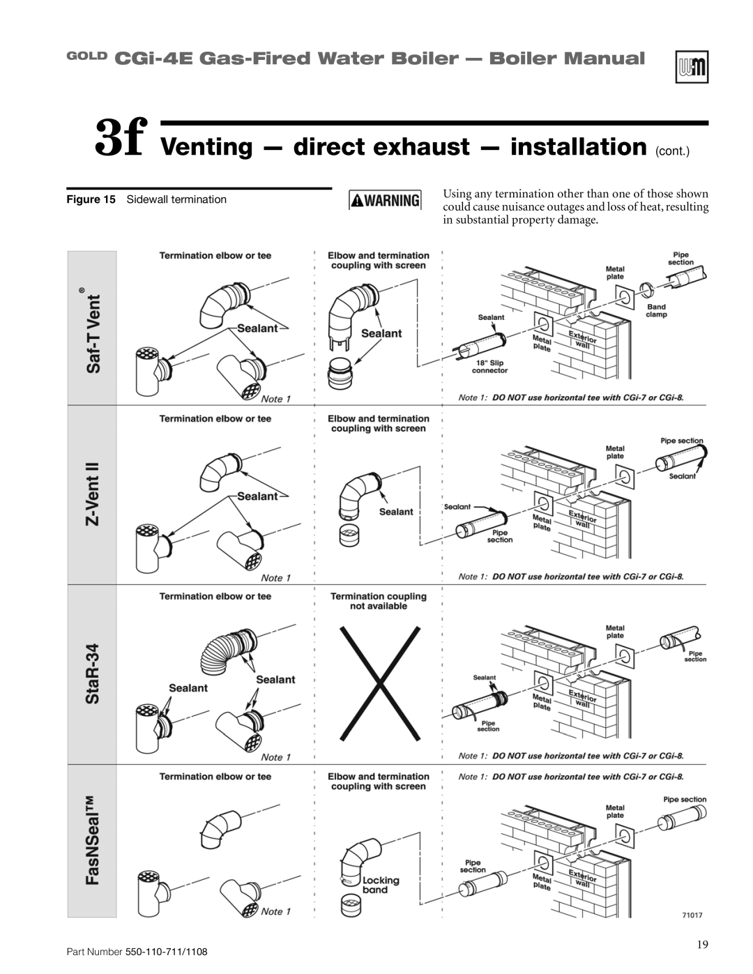 Weil-McLain CGI-4E manual Using any termination other than one of those shown 