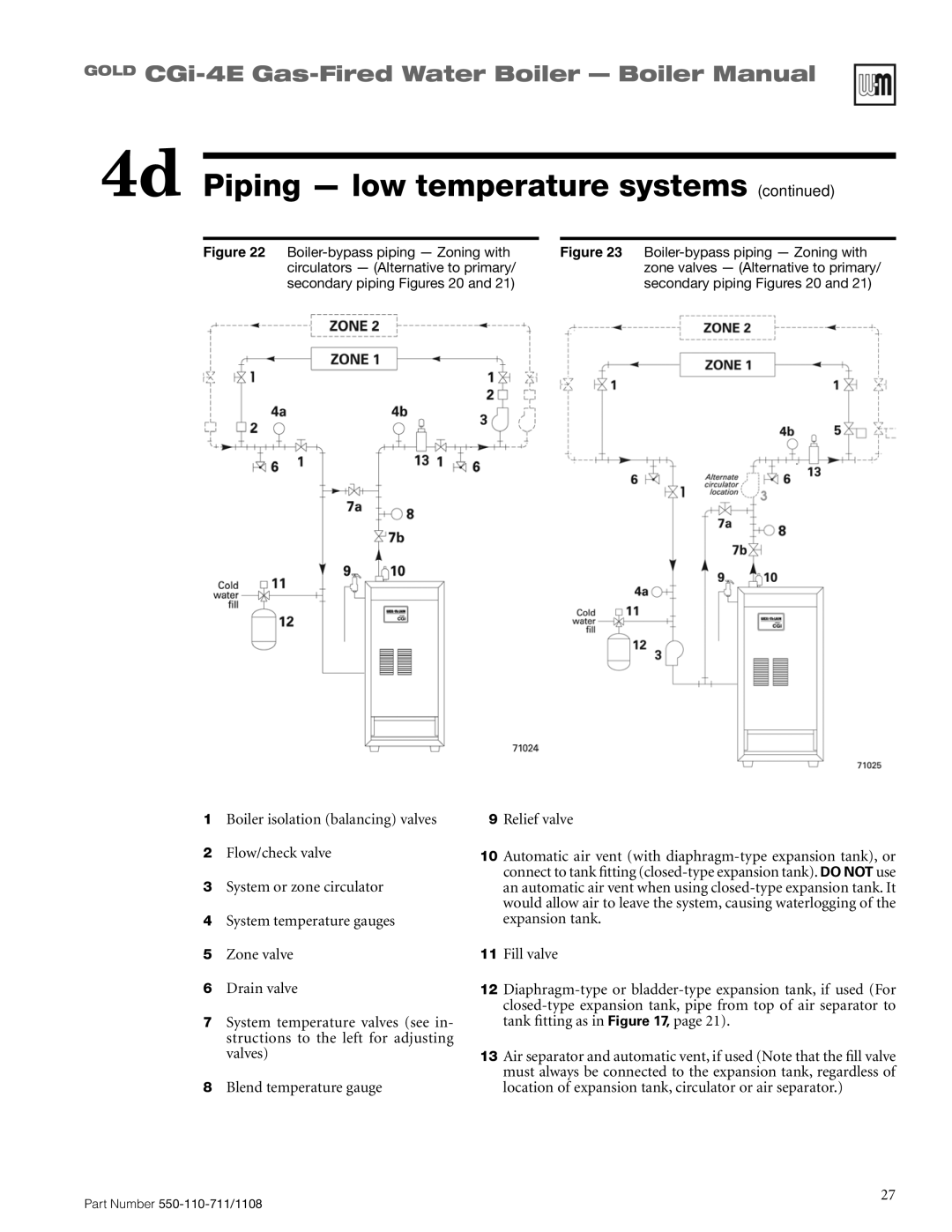 Weil-McLain CGI-4E manual Boiler-bypass piping Zoning with 