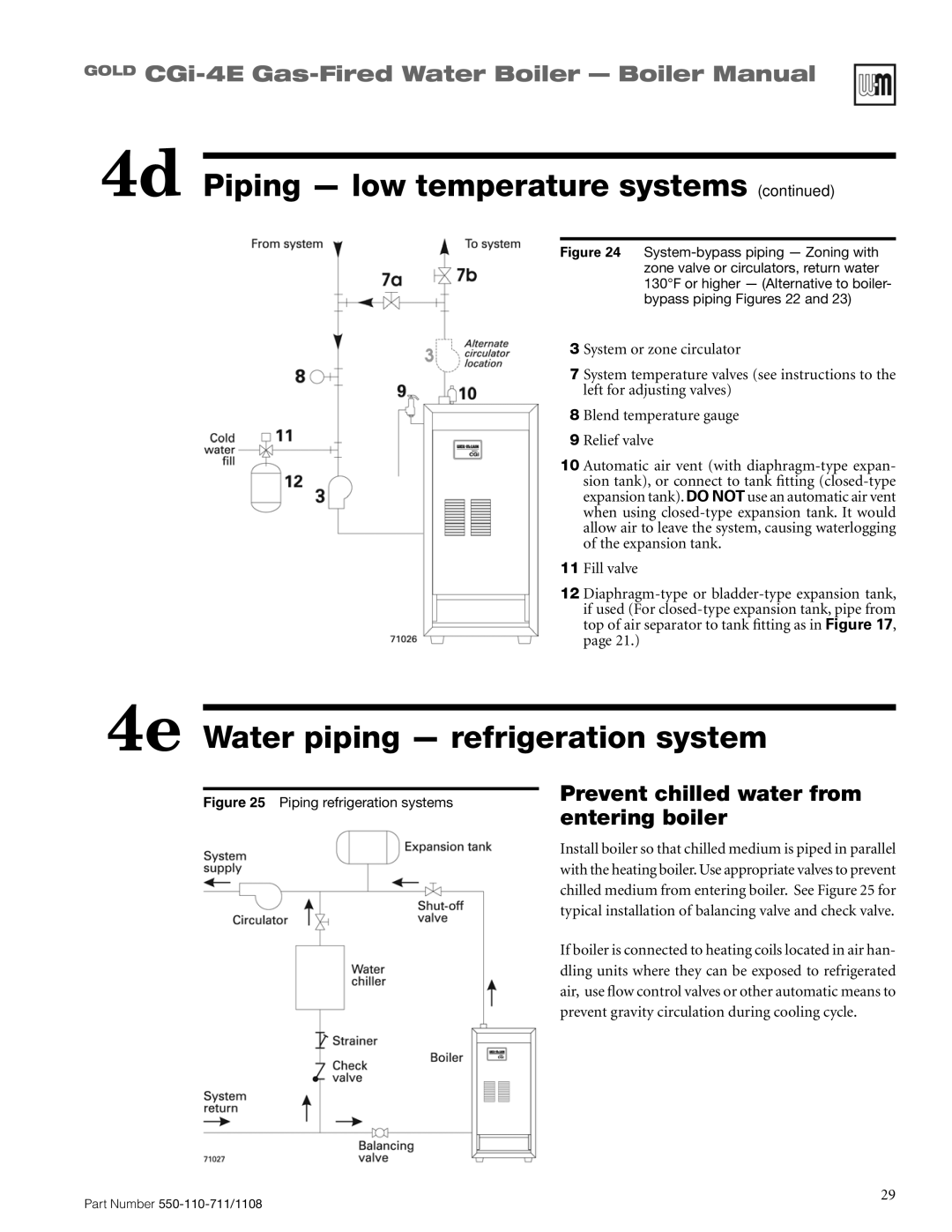 Weil-McLain CGI-4E manual 4e Water piping refrigeration system, Prevent chilled water from entering boiler 