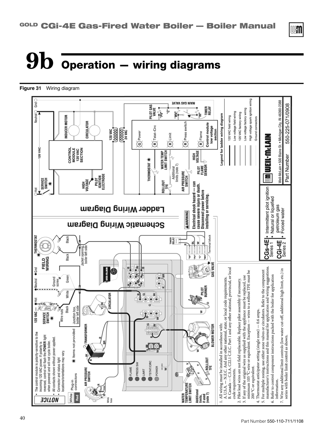 Weil-McLain CGI-4E manual 9b Operation wiring diagrams, Wiring diagram 