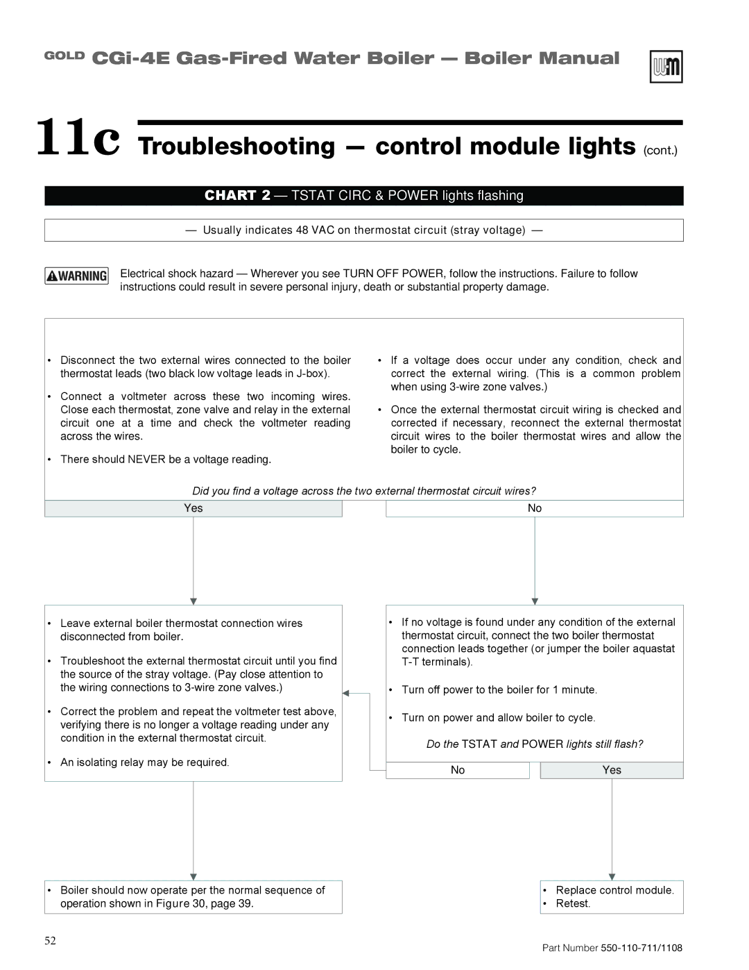 Weil-McLain CGI-4E manual Chart 2 Tstat Circ & Power lights flashing 