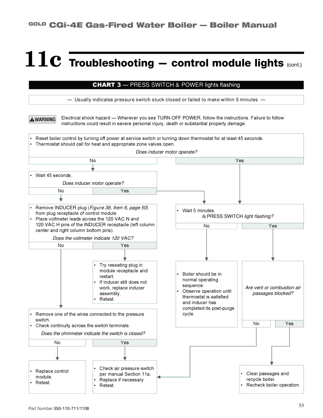 Weil-McLain CGI-4E manual Chart 3 Press Switch & Power lights flashing 