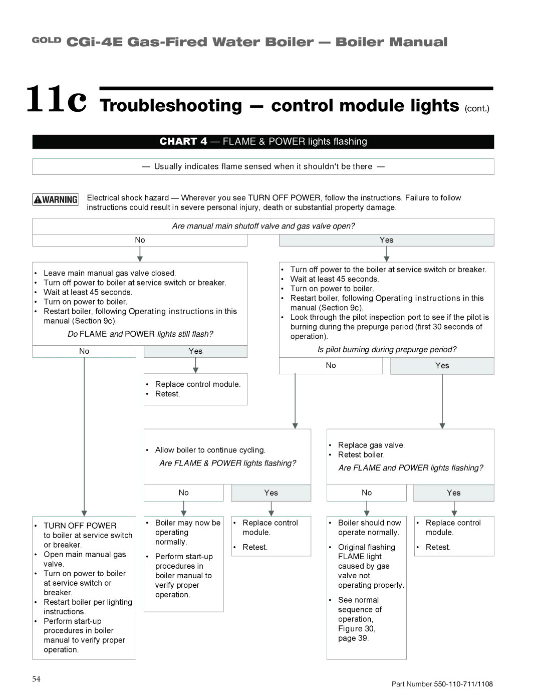 Weil-McLain CGI-4E manual Chart 4 Flame & Power lights flashing 