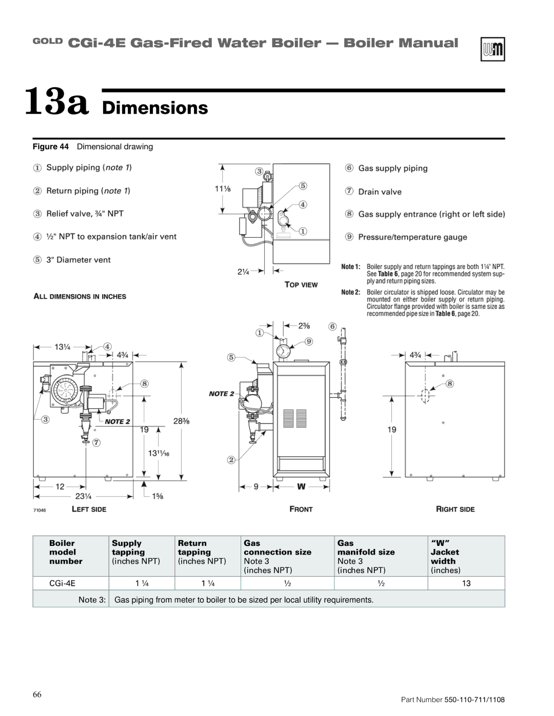 Weil-McLain CGI-4E manual 13a Dimensions, Width 