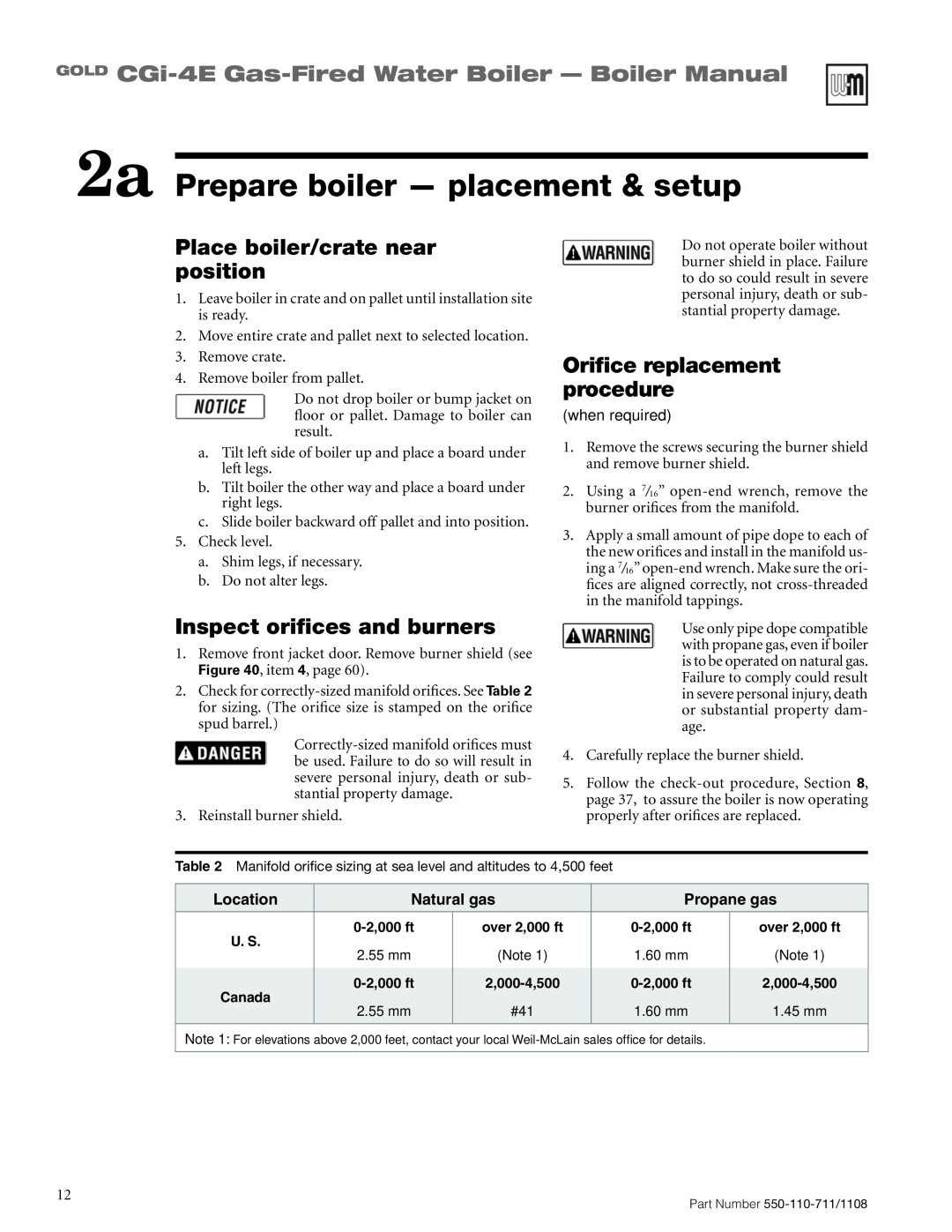 Weil-McLain CGI-4E 2a Prepare boiler - placement & setup, GOLD CGi-4E Gas-FiredWater Boiler - Boiler Manual, Location 
