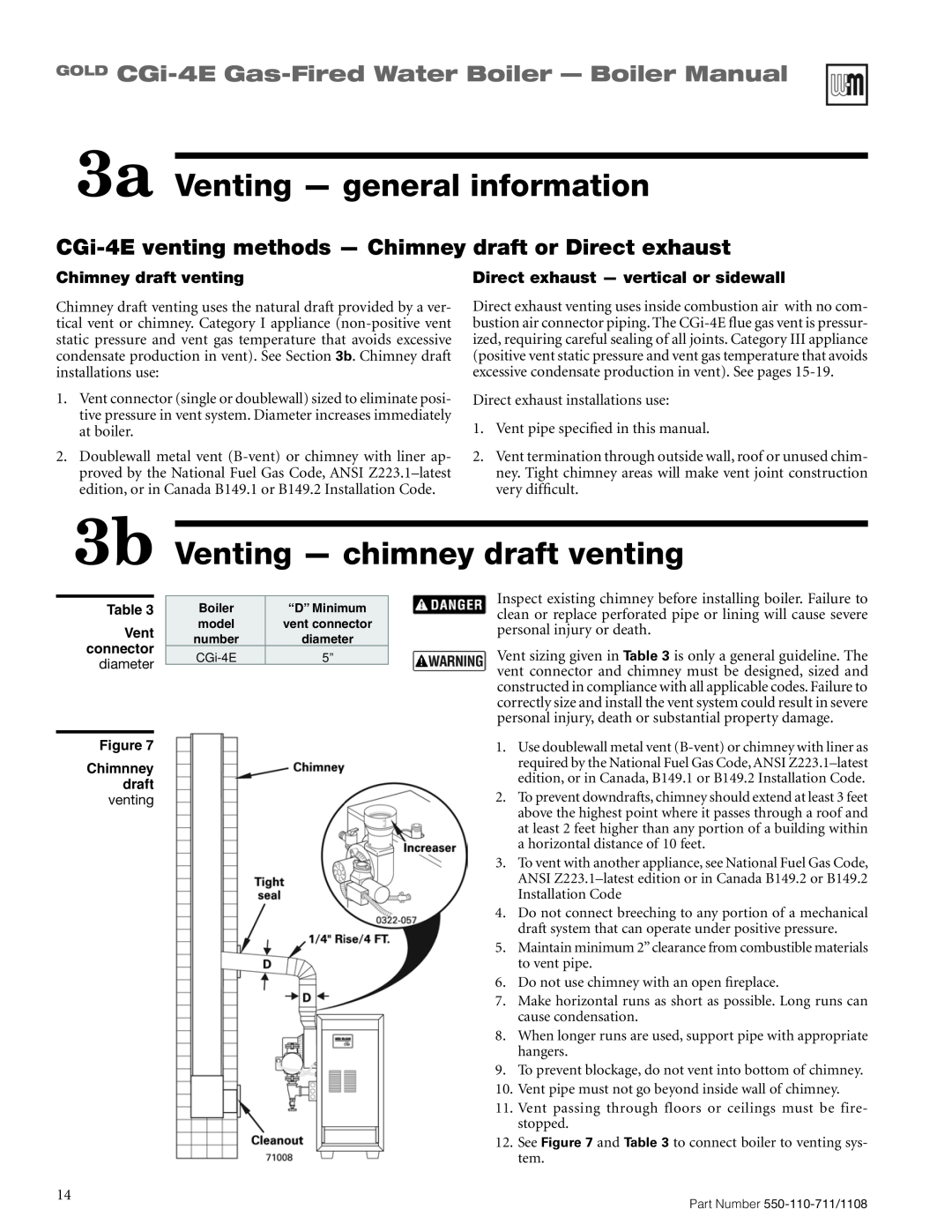 Weil-McLain CGI-4E manual 3a Venting — general information, Venting - chimney draft venting, Chimney draft venting 