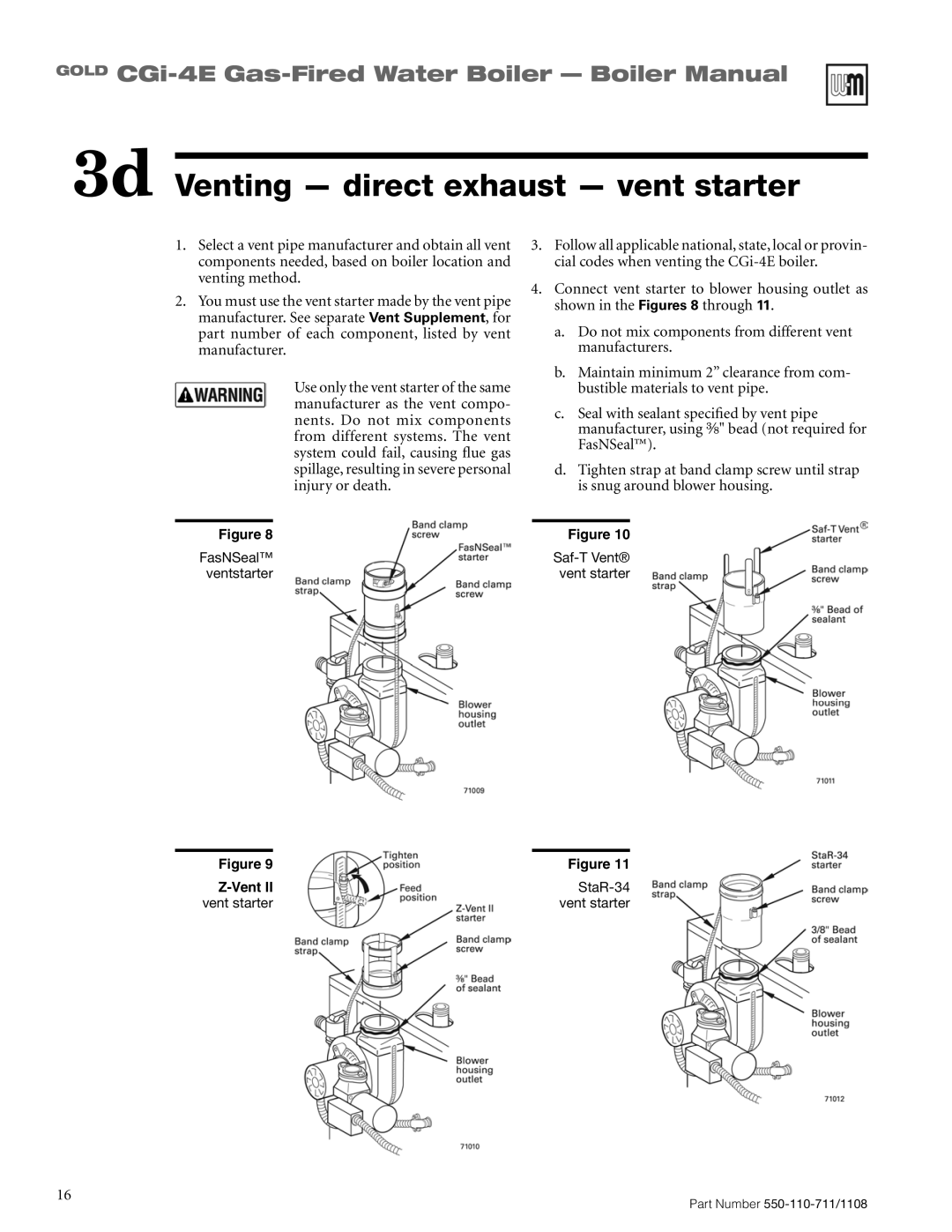 Weil-McLain CGI-4E manual 3d Venting - direct exhaust - vent starter, GOLD CGi-4E Gas-FiredWater Boiler - Boiler Manual 