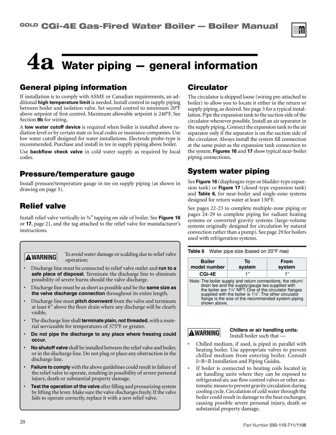 Weil-McLain CGI-4E 4a Water piping - general information, GOLD CGi-4E Gas-FiredWater Boiler - Boiler Manual, Circulator 