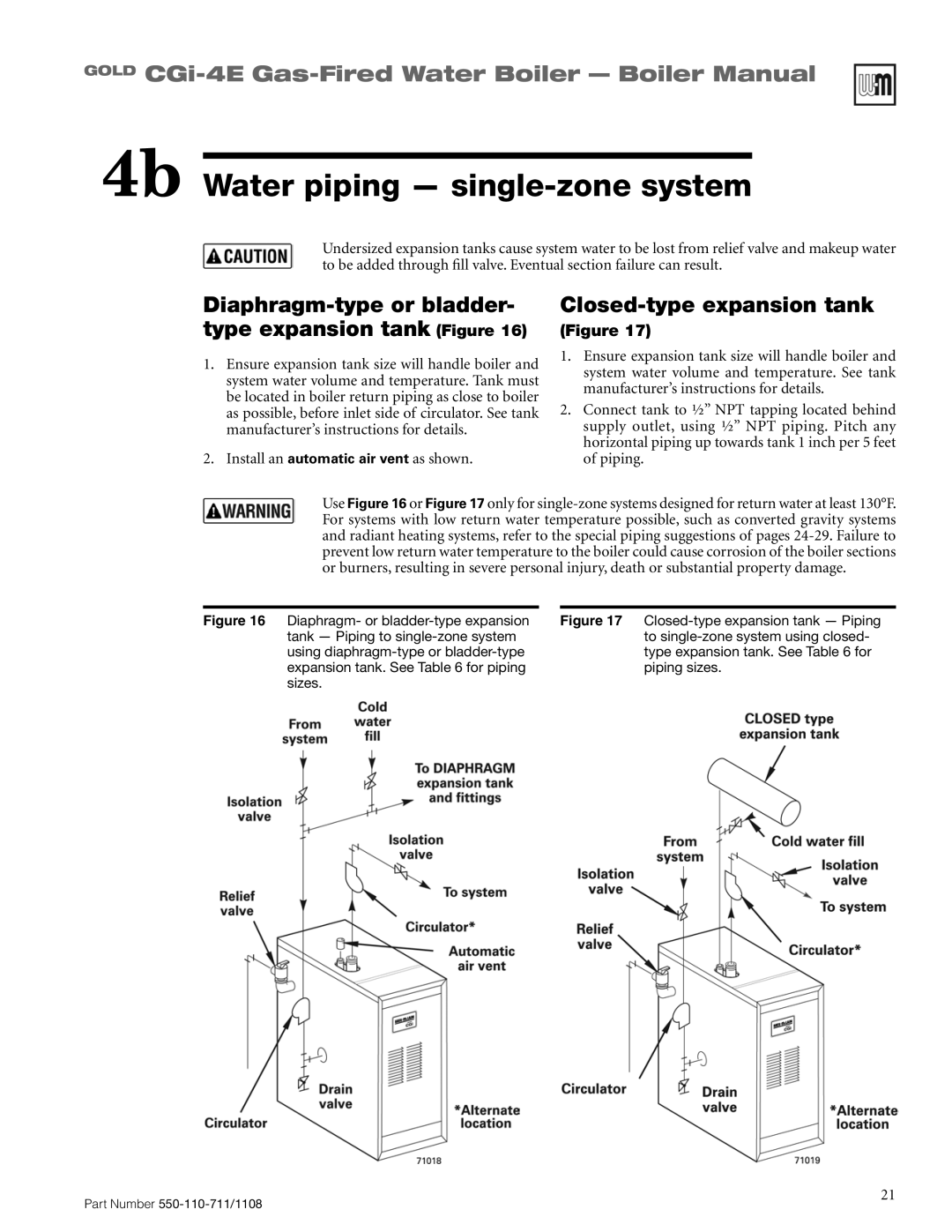 Weil-McLain CGI-4E manual 4b Water piping - single-zonesystem, GOLD CGi-4E Gas-FiredWater Boiler - Boiler Manual 
