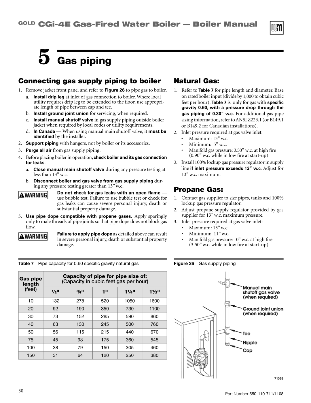 Weil-McLain CGI-4E Gas piping, GOLD CGi-4E Gas-FiredWater Boiler - Boiler Manual, Connecting gas supply piping to boiler 
