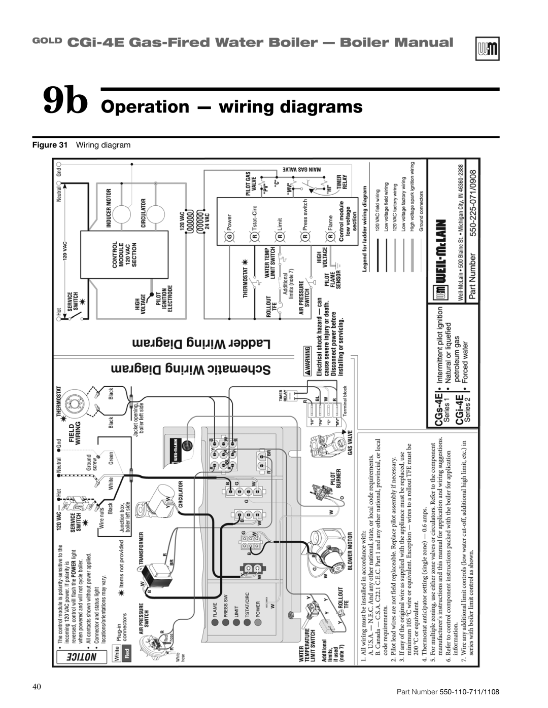 Weil-McLain CGI-4E manual 9b Operation - wiring diagrams, GOLD CGi-4E Gas-FiredWater Boiler - Boiler Manual, Wiring diagram 