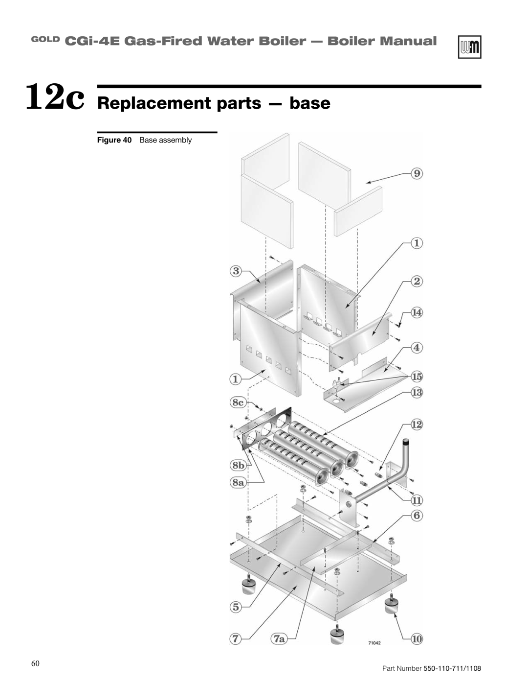 Weil-McLain CGI-4E manual 12c Replacement parts - base, GOLD CGi-4E Gas-FiredWater Boiler - Boiler Manual, Base assembly 