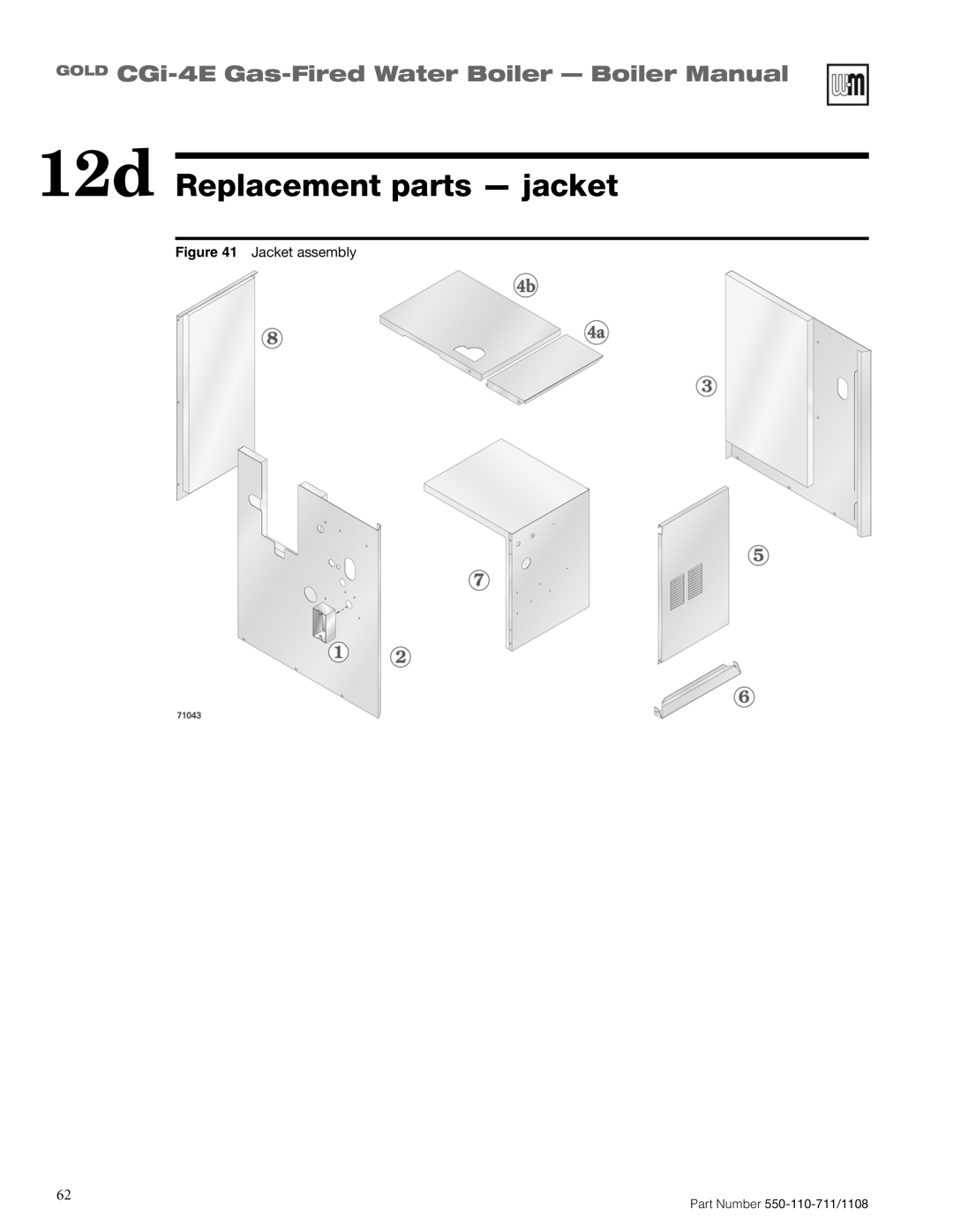 Weil-McLain CGI-4E 12d Replacement parts - jacket, GOLD CGi-4E Gas-FiredWater Boiler - Boiler Manual, Jacket assembly 