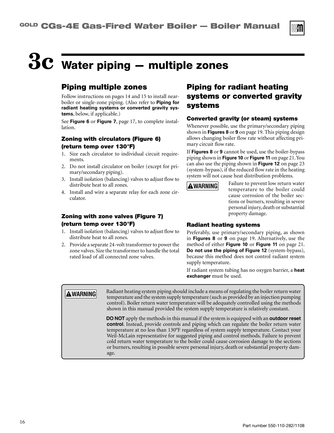 Weil-McLain CGS-4E manual 3c Water piping multiple zones, Piping multiple zones 