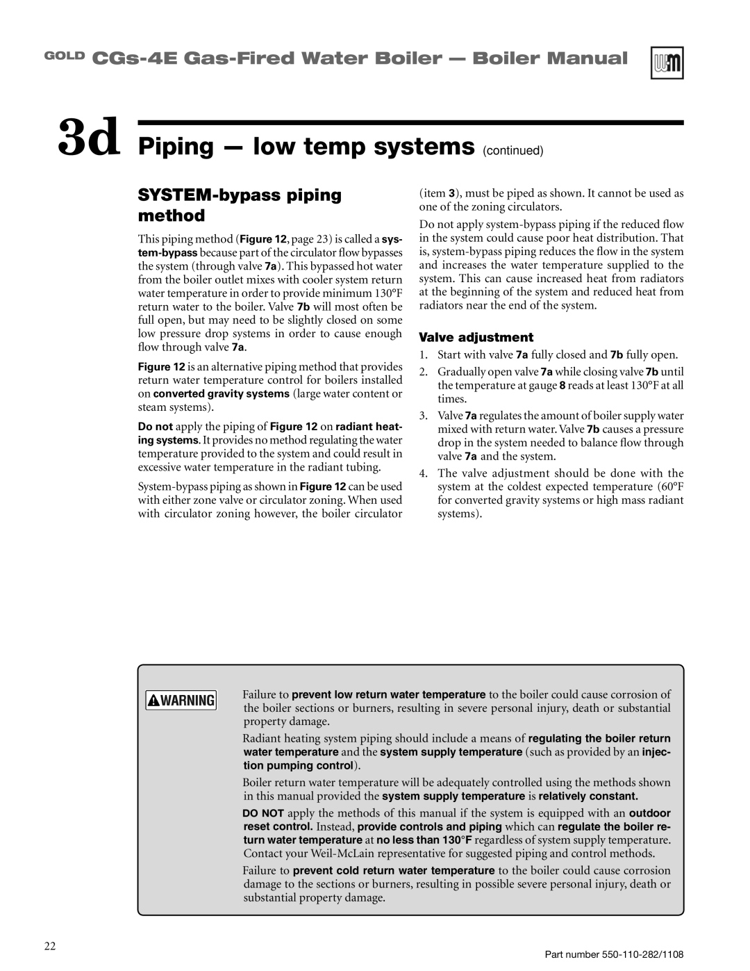 Weil-McLain CGS-4E manual SYSTEM-bypass piping method 