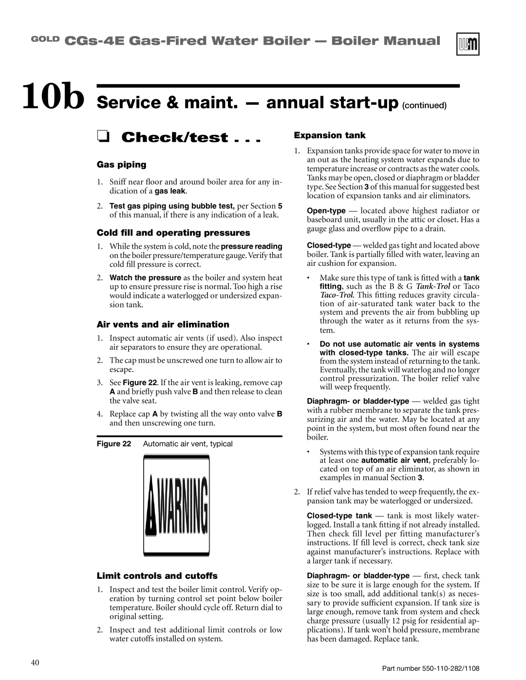 Weil-McLain CGS-4E manual 10b Service & maint. annual start-up 