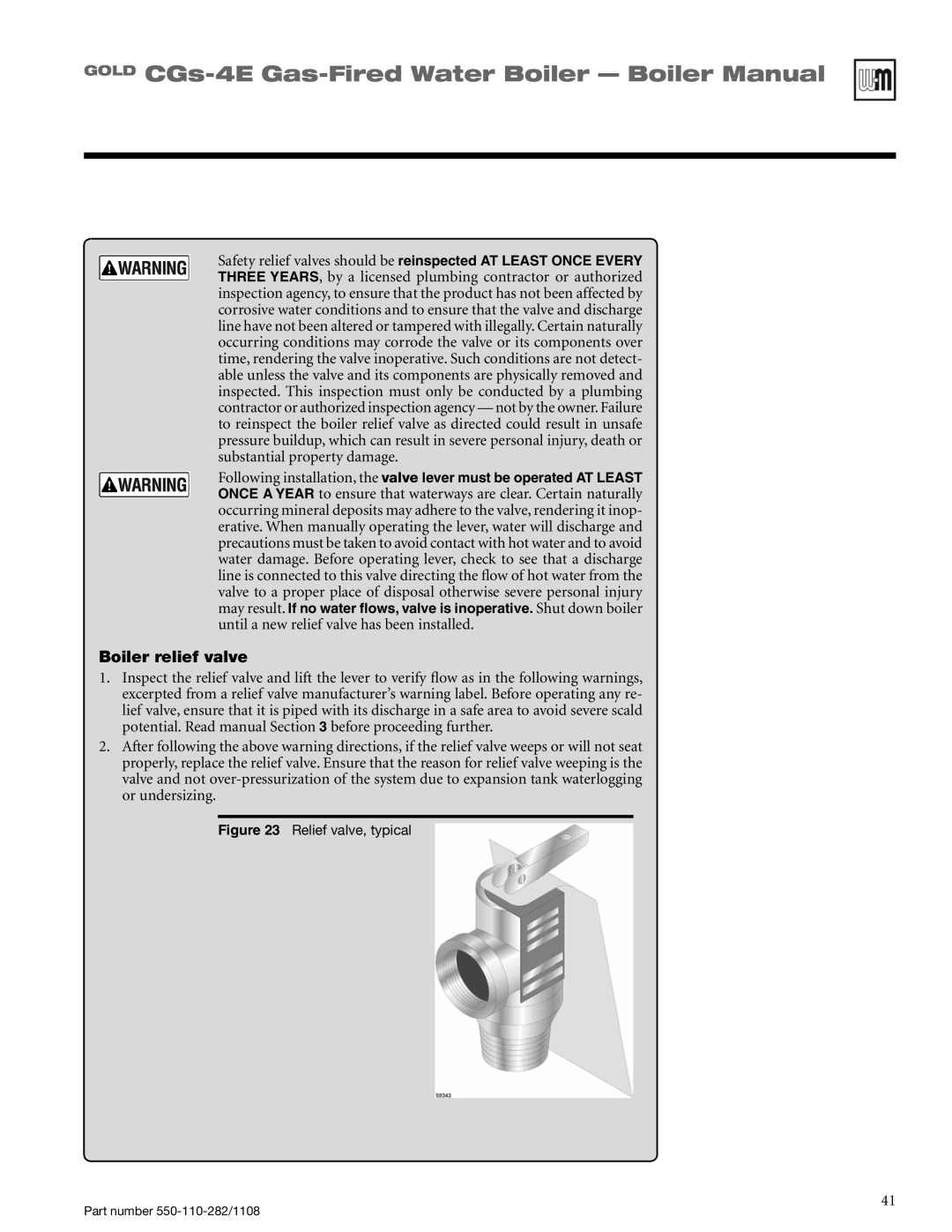 Weil-McLain CGS-4E manual Boiler relief valve, Relief valve, typical 