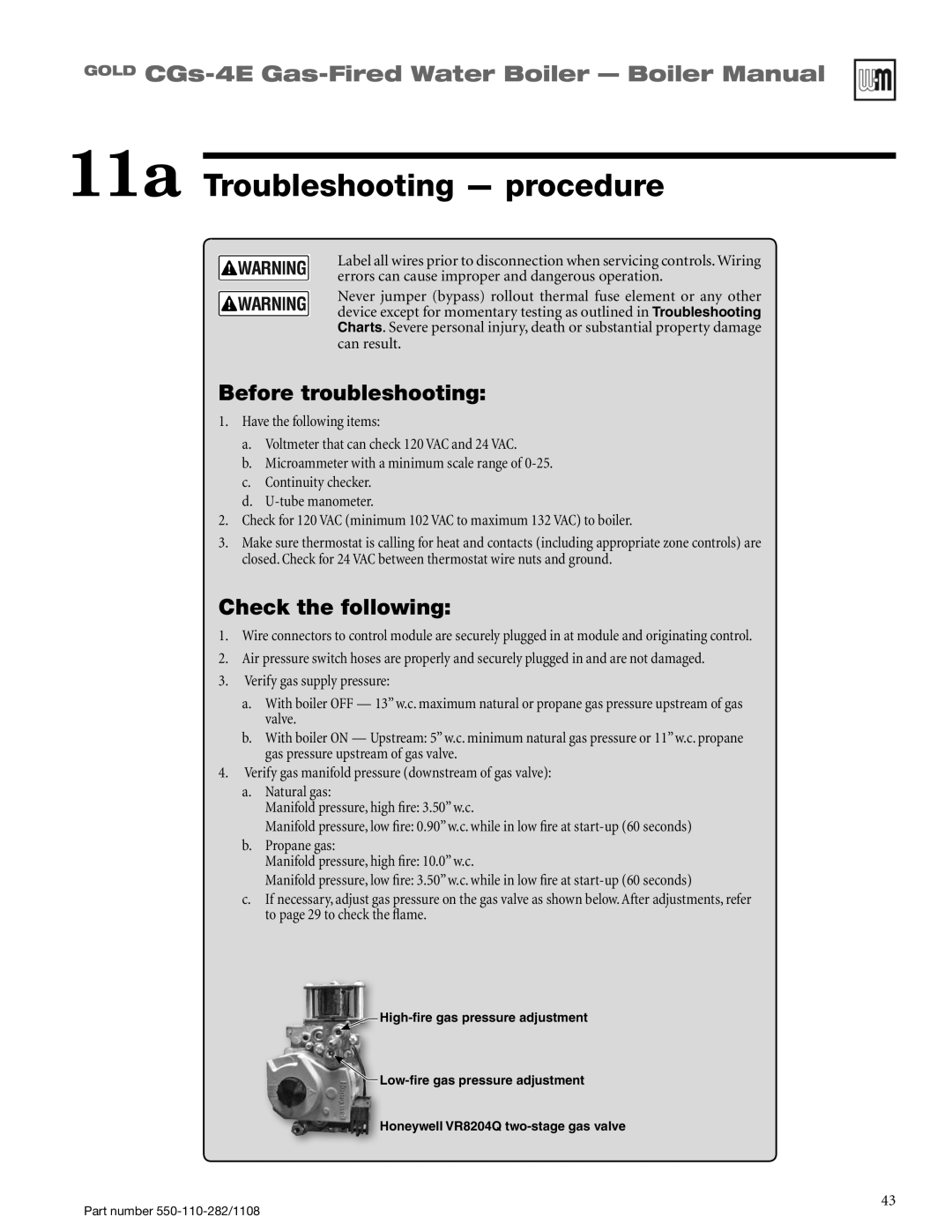 Weil-McLain CGS-4E manual 11a Troubleshooting procedure, Before troubleshooting, Check the following, Can result 