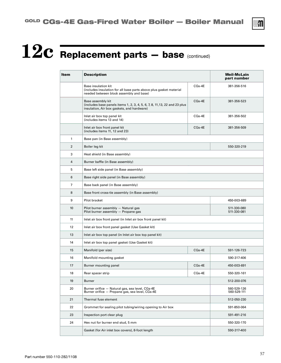 Weil-McLain CGS-4E manual Description Weil-McLain Part number 