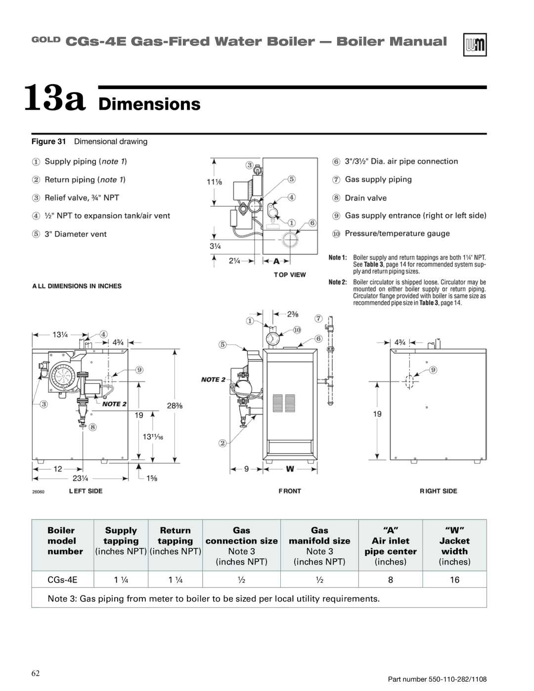 Weil-McLain CGS-4E manual 13a Dimensions, Dimensional drawing 