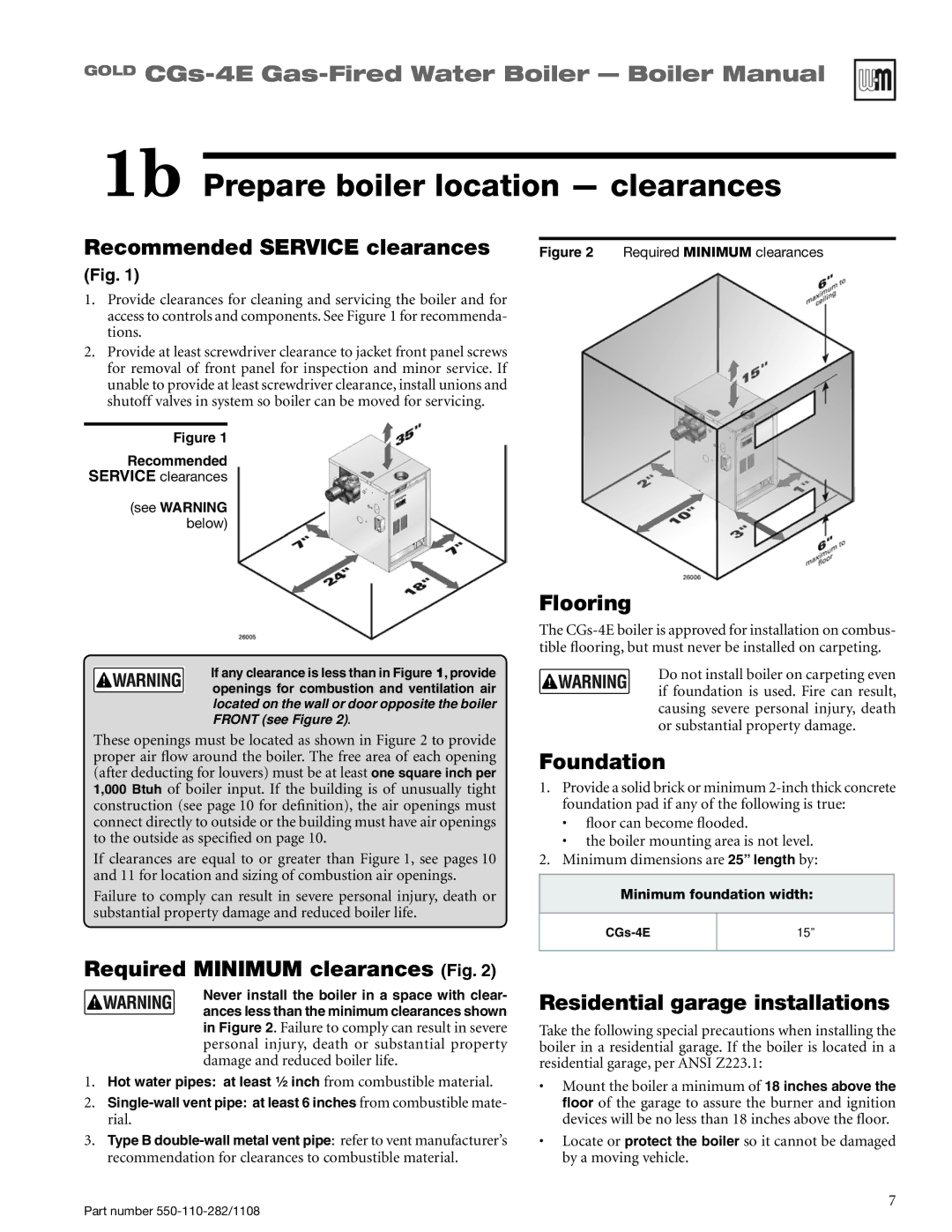 Weil-McLain CGS-4E manual 1b Prepare boiler location clearances 