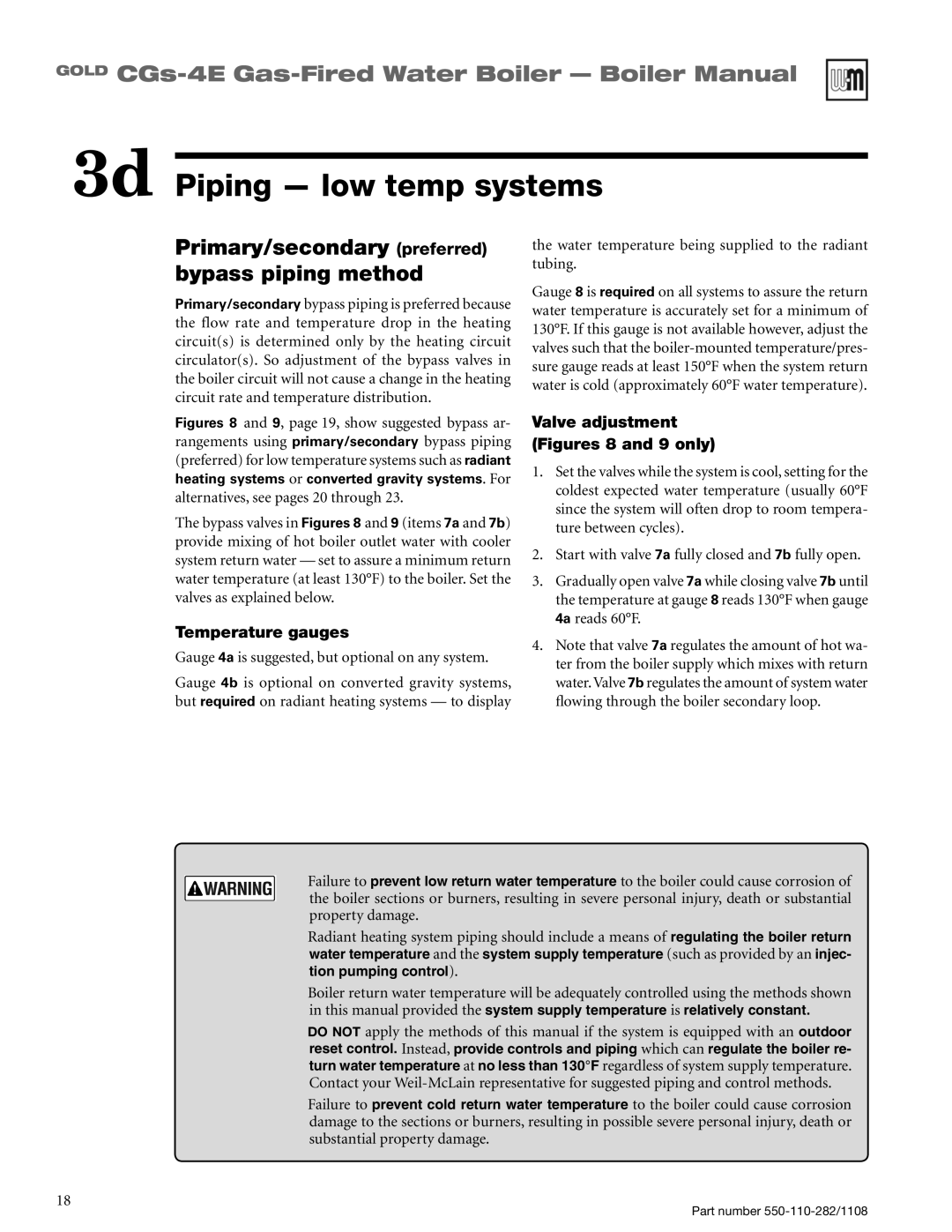 Weil-McLain CGS-4E 3d Piping - low temp systems, Primary/secondary preferred bypass piping method, Temperature gauges 