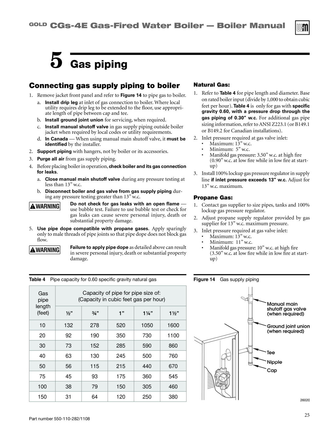 Weil-McLain CGS-4E Gas piping, Connecting gas supply piping to boiler, GOLD CGs-4E Gas-FiredWater Boiler - Boiler Manual 