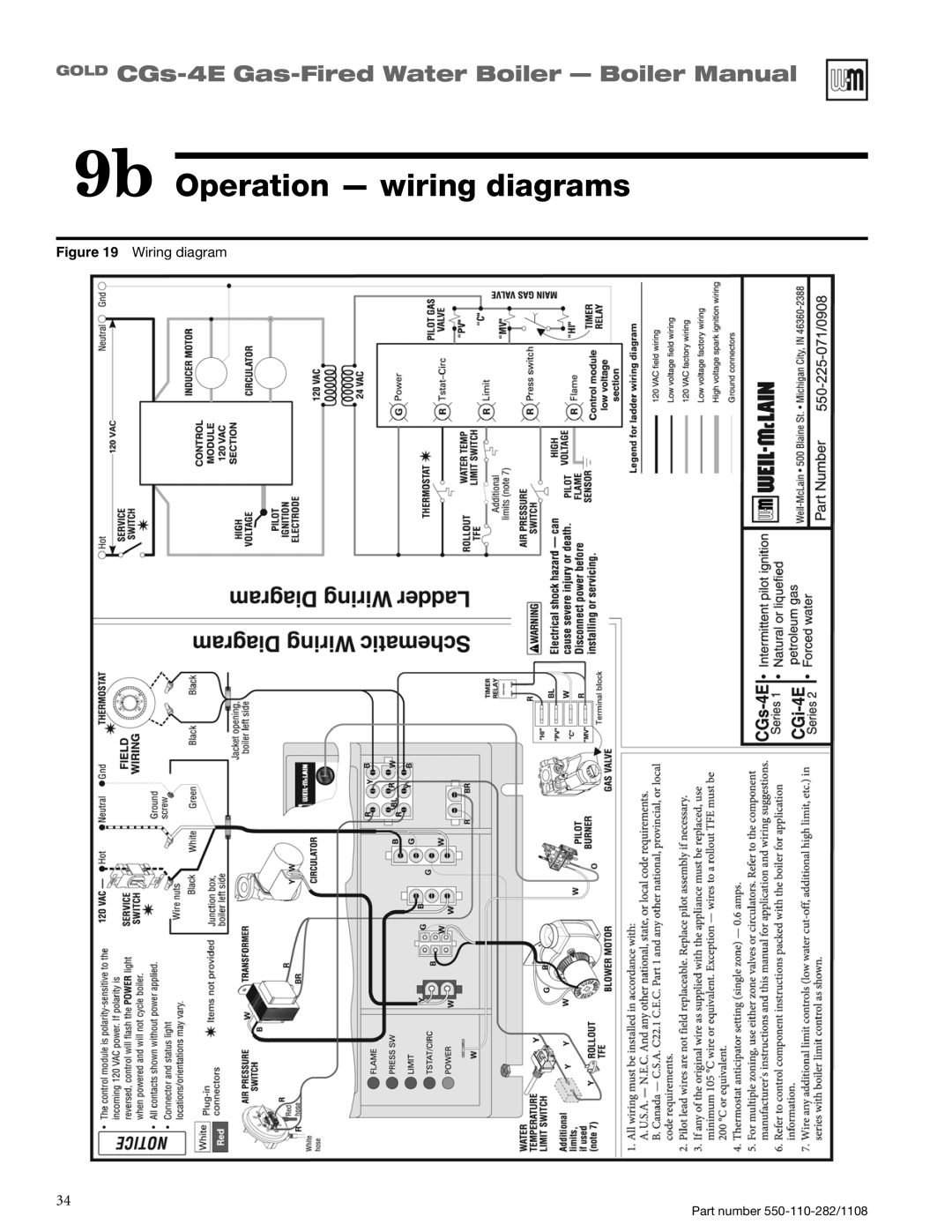 Weil-McLain CGS-4E manual 9b Operation - wiring diagrams, GOLD CGs-4E Gas-FiredWater Boiler - Boiler Manual, Wiring diagram 