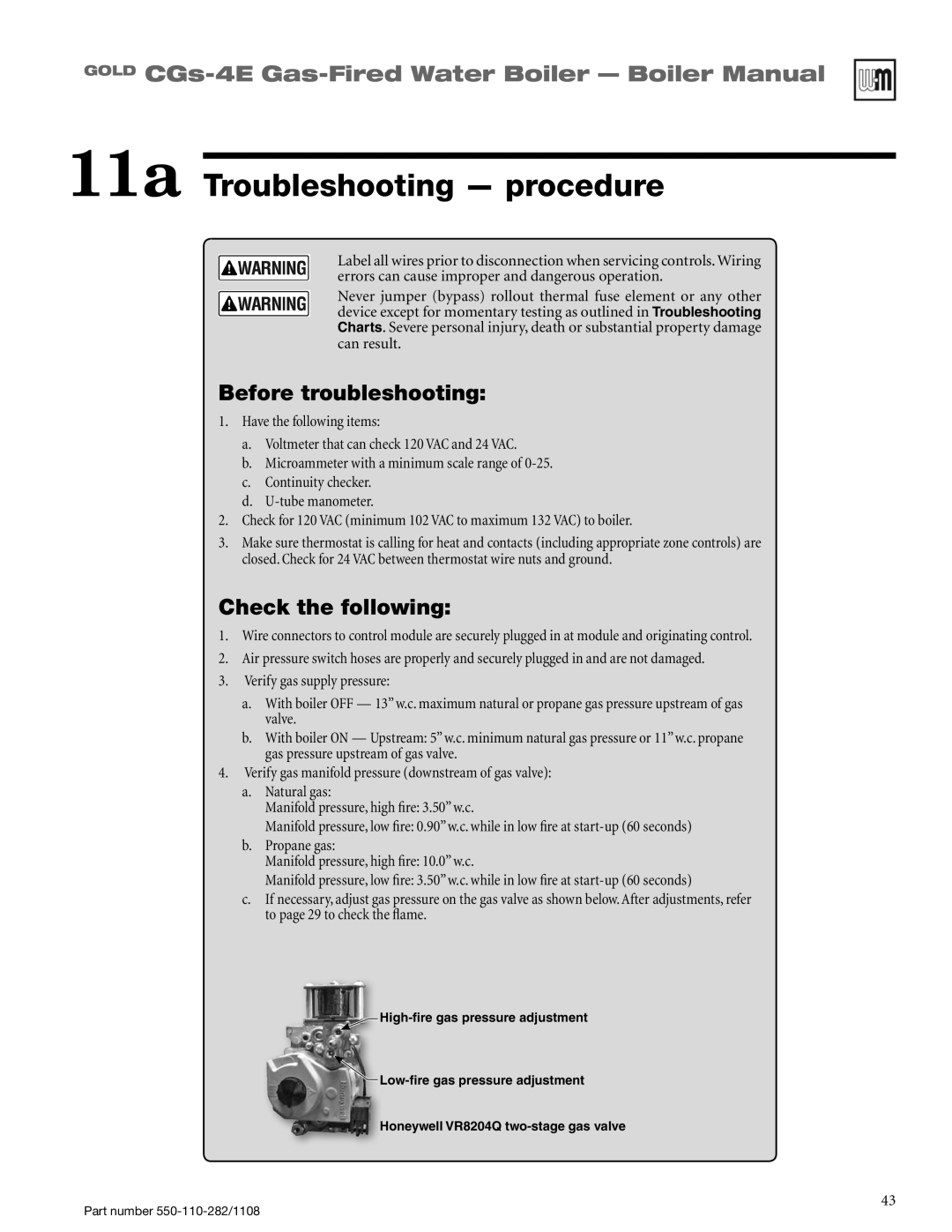 Weil-McLain CGS-4E manual 11a Troubleshooting - procedure, Before troubleshooting, Check the following 
