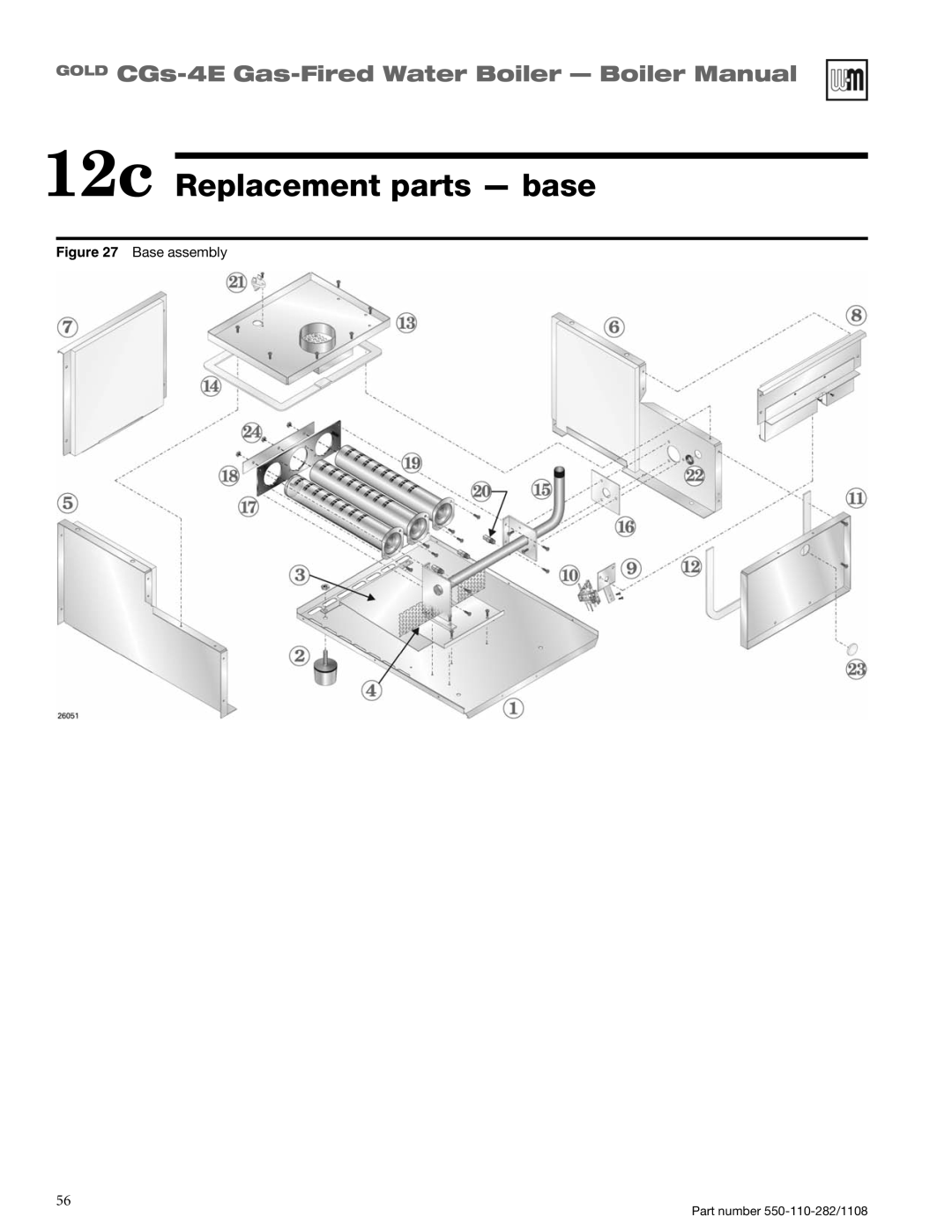 Weil-McLain CGS-4E manual 12c Replacement parts - base, GOLD CGs-4E Gas-FiredWater Boiler - Boiler Manual, Base assembly 