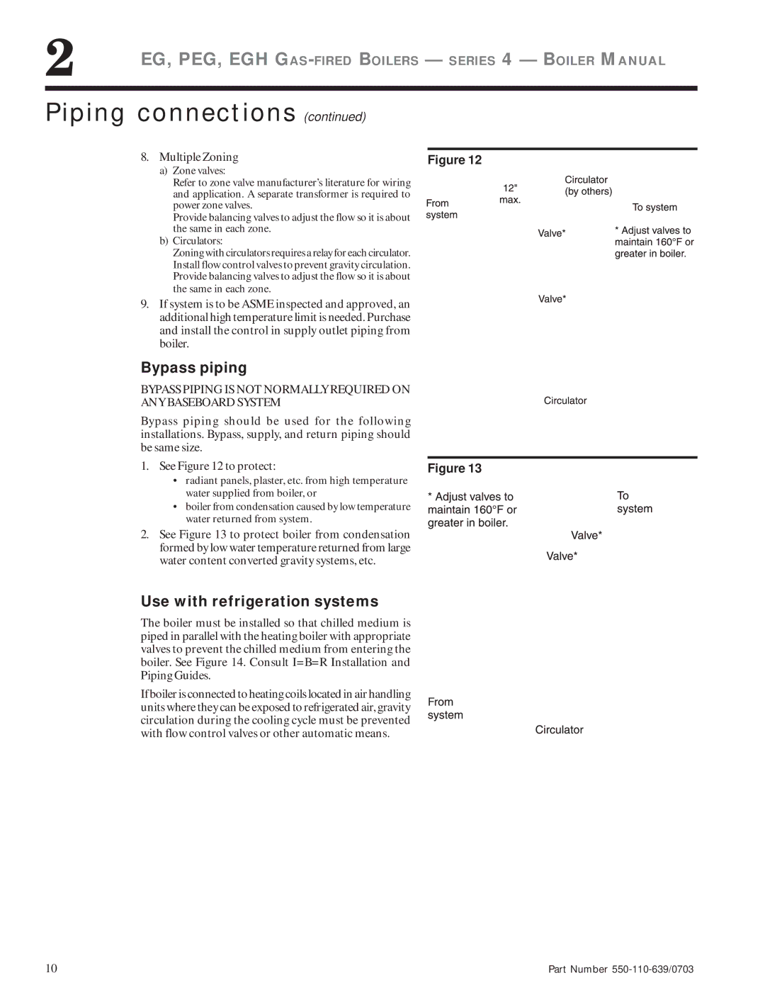 Weil-McLain EG manual Bypass piping, Use with refrigeration systems, Multiple Zoning 