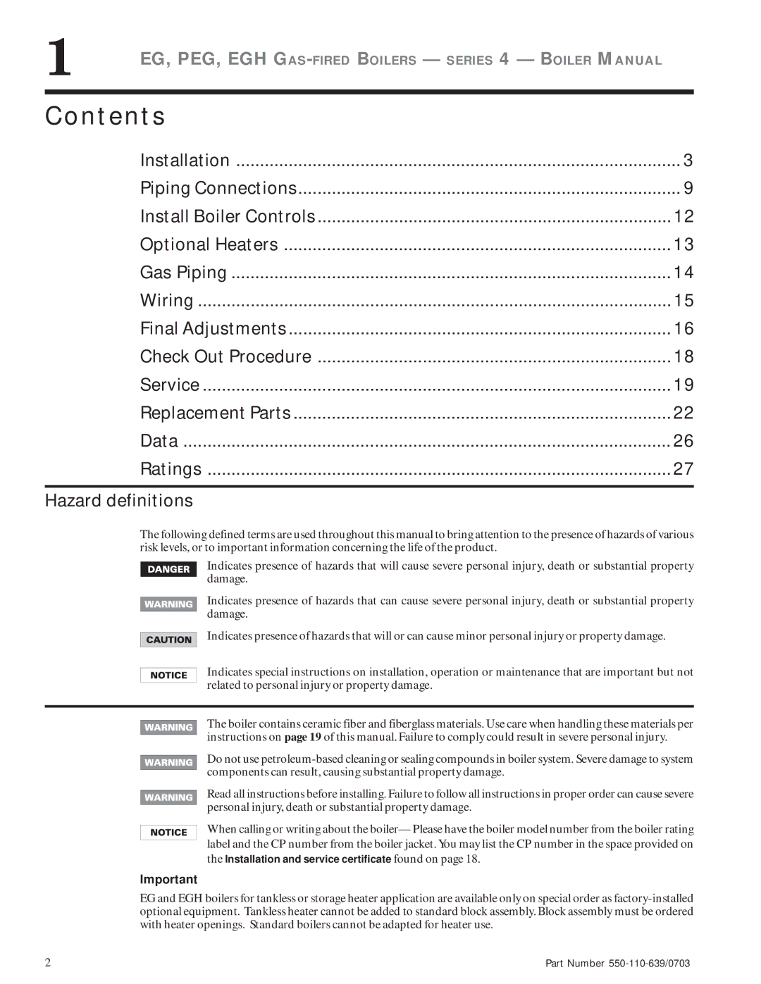 Weil-McLain EG manual Contents 