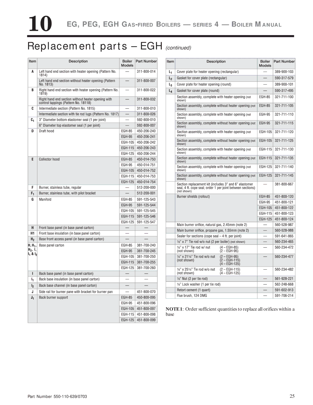 Weil-McLain manual Replacement parts EGH 