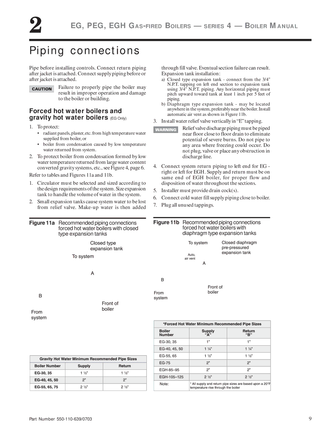 Weil-McLain EG manual Piping connections, Forced hot water boilers and gravity hot water boilers, To protect 