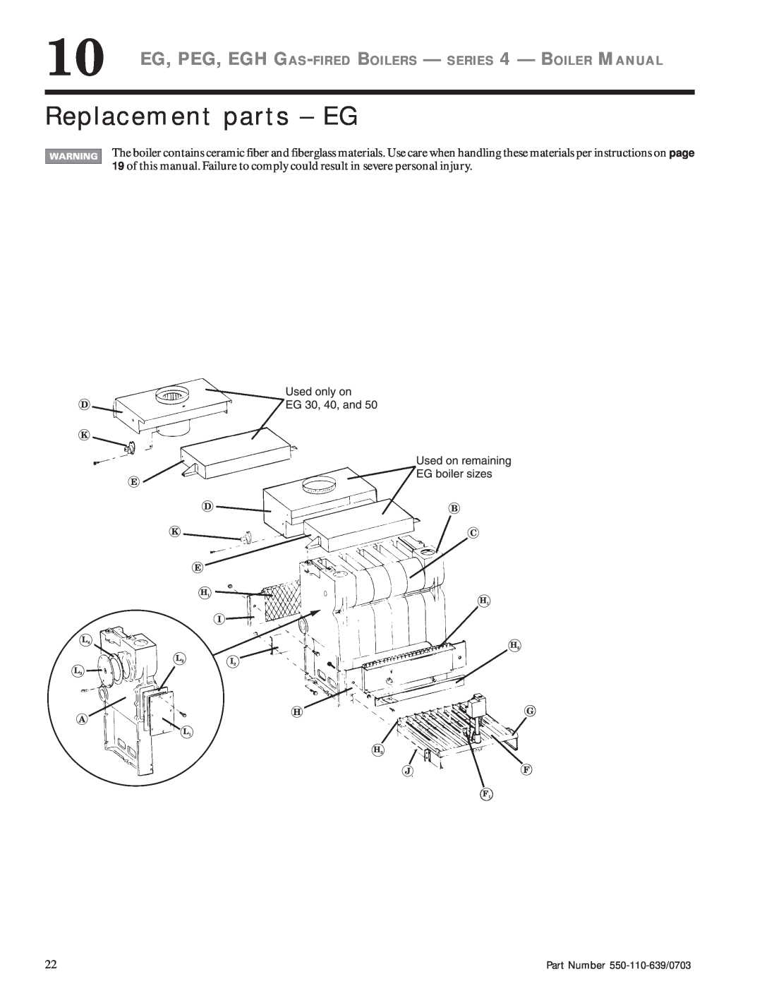 Weil-McLain manual Replacement parts - EG, Part Number 550-110-639/0703 