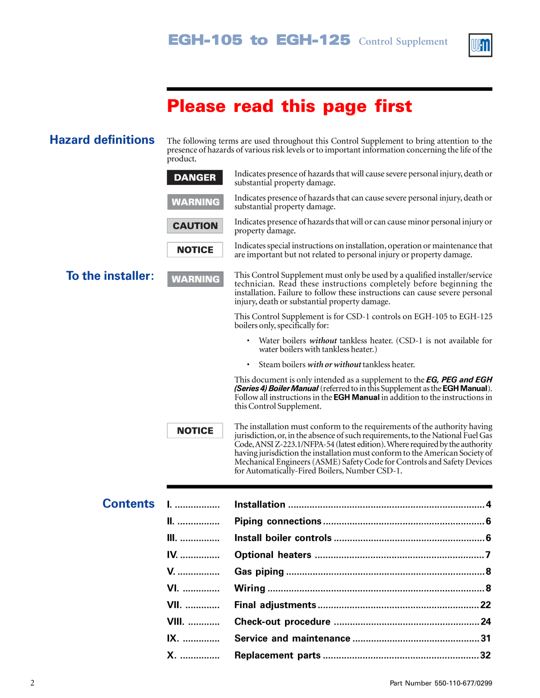 Weil-McLain EGH-105, EGH-125 manual Please read this page first 