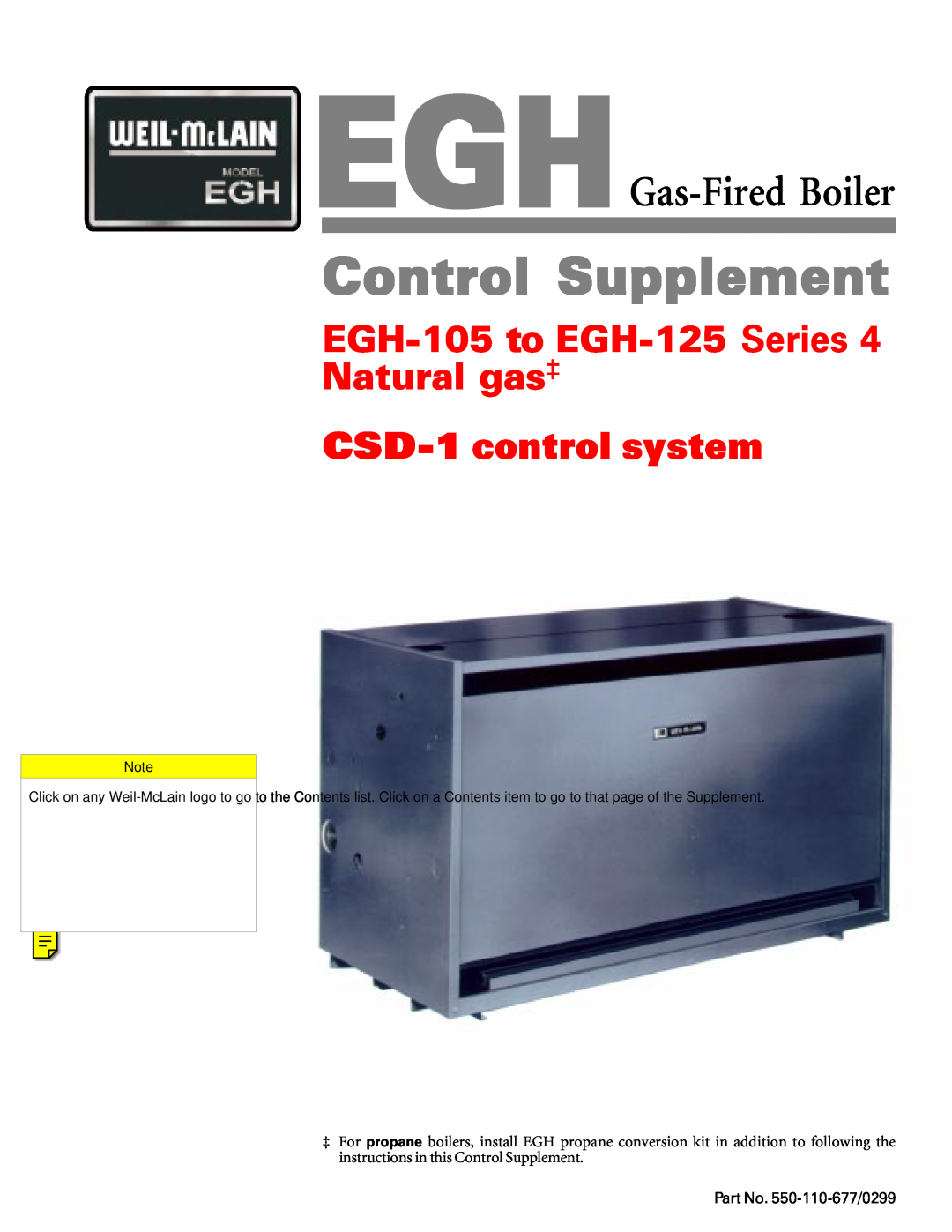 Weil-McLain manual Control Supplement, EGHGas-FiredBoiler, EGH-105to EGH-125Series 4 Natural gas‡, CSD-1control system 