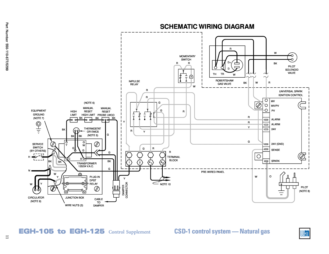 Weil-McLain manual CSD-1control system - Natural gas, EGH-105to EGH-125 Control Supplement, Schematic Wiring Diagram 