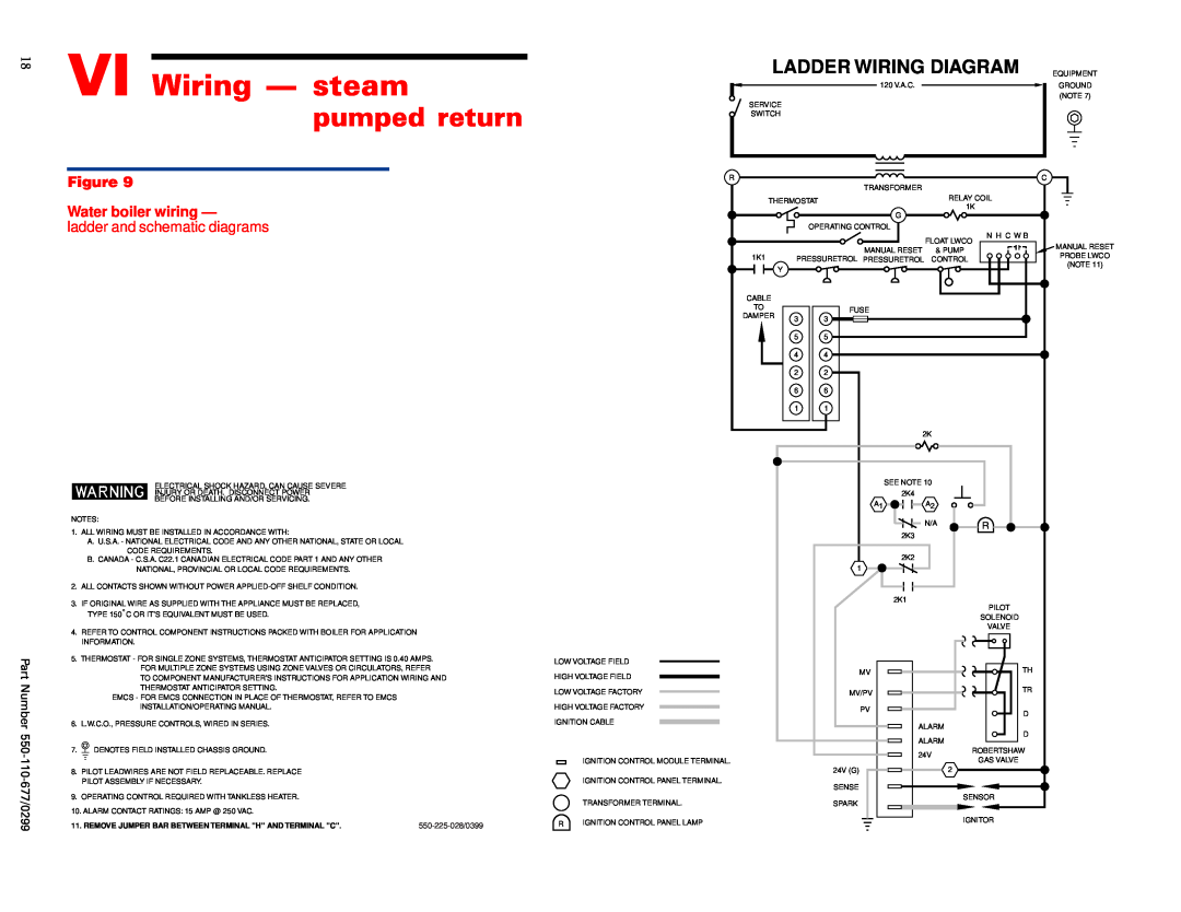 Weil-McLain EGH-105, EGH-125 manual pumped return, VI Wiring - steam, Ladder Wiring Diagram, Water boiler wiring 