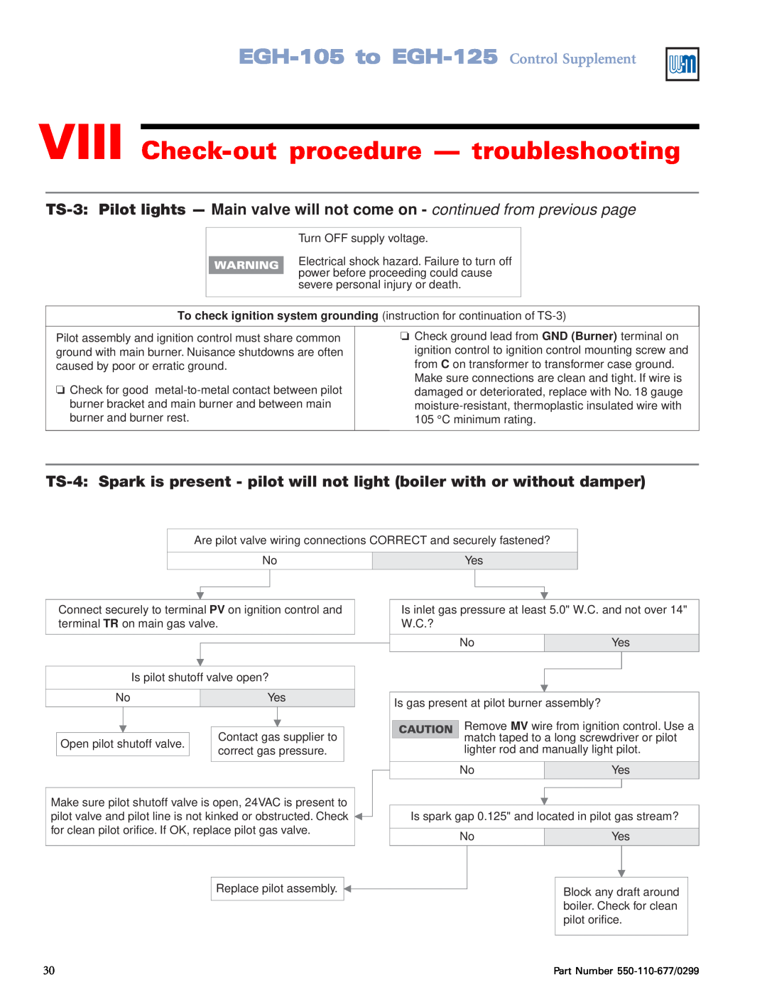 Weil-McLain VIII Check-outprocedure - troubleshooting, EGH-105to EGH-125 Control Supplement, Turn OFF supply voltage 