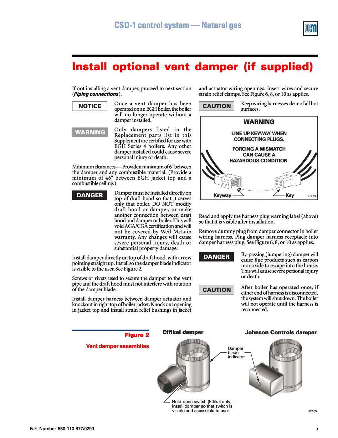 Weil-McLain EGH-125, EGH-105 Install optional vent damper if supplied, CSD-1control system - Natural gas, Effikal damper 
