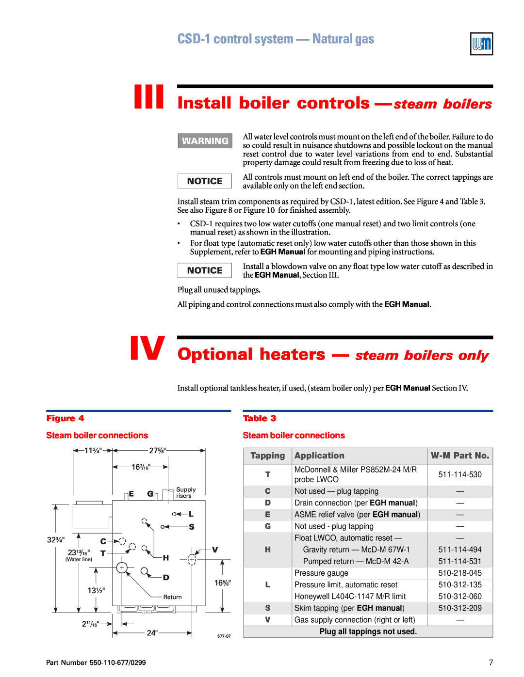 Weil-McLain EGH-125 III Install boiler controls - steam boilers, IV Optional heaters - steam boilers only, Application 