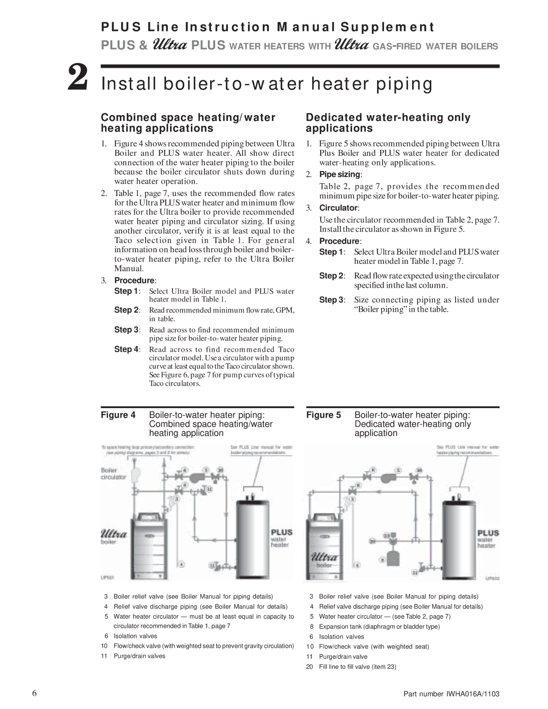 Weil-McLain Electric Water Heater Install boiler-to-water heater piping, Combined space heating/water heating applications 