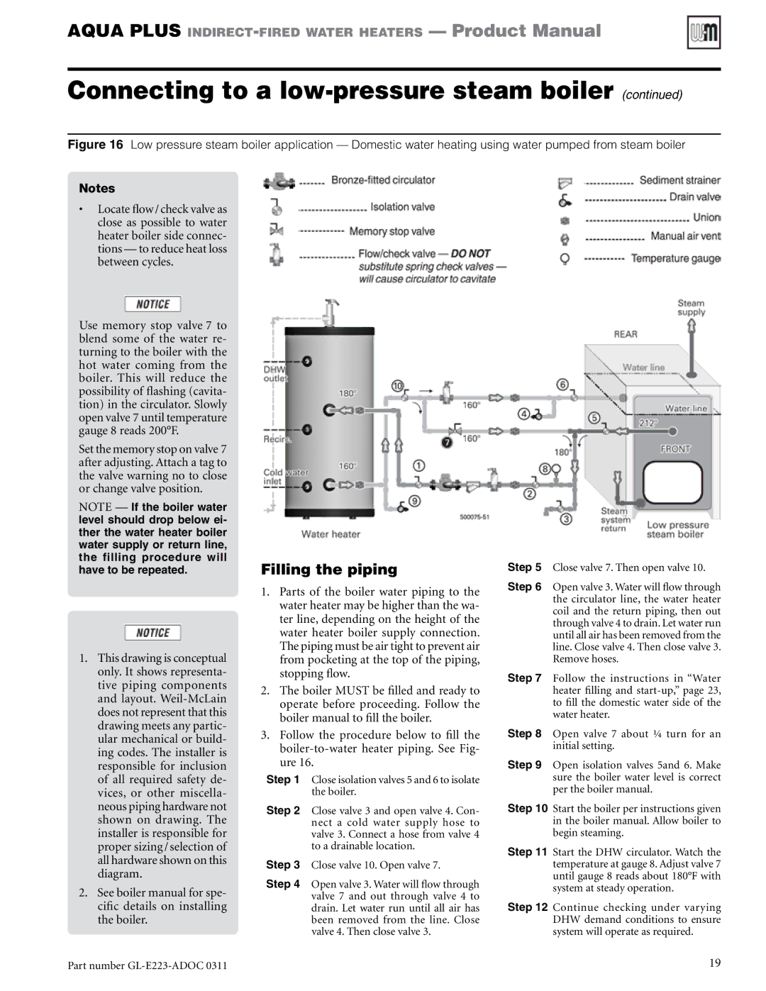 Weil-McLain GL-E223-ADOC 0311 manual Filling the piping 