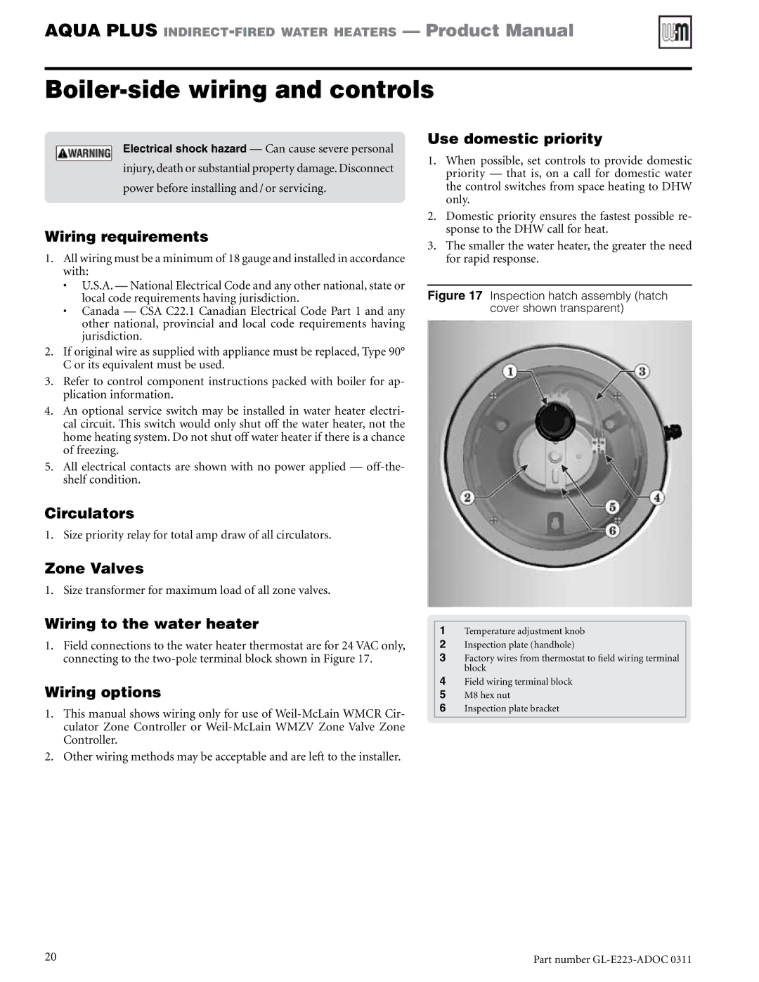 Weil-McLain GL-E223-ADOC 0311 manual Boiler-side wiring and controls 