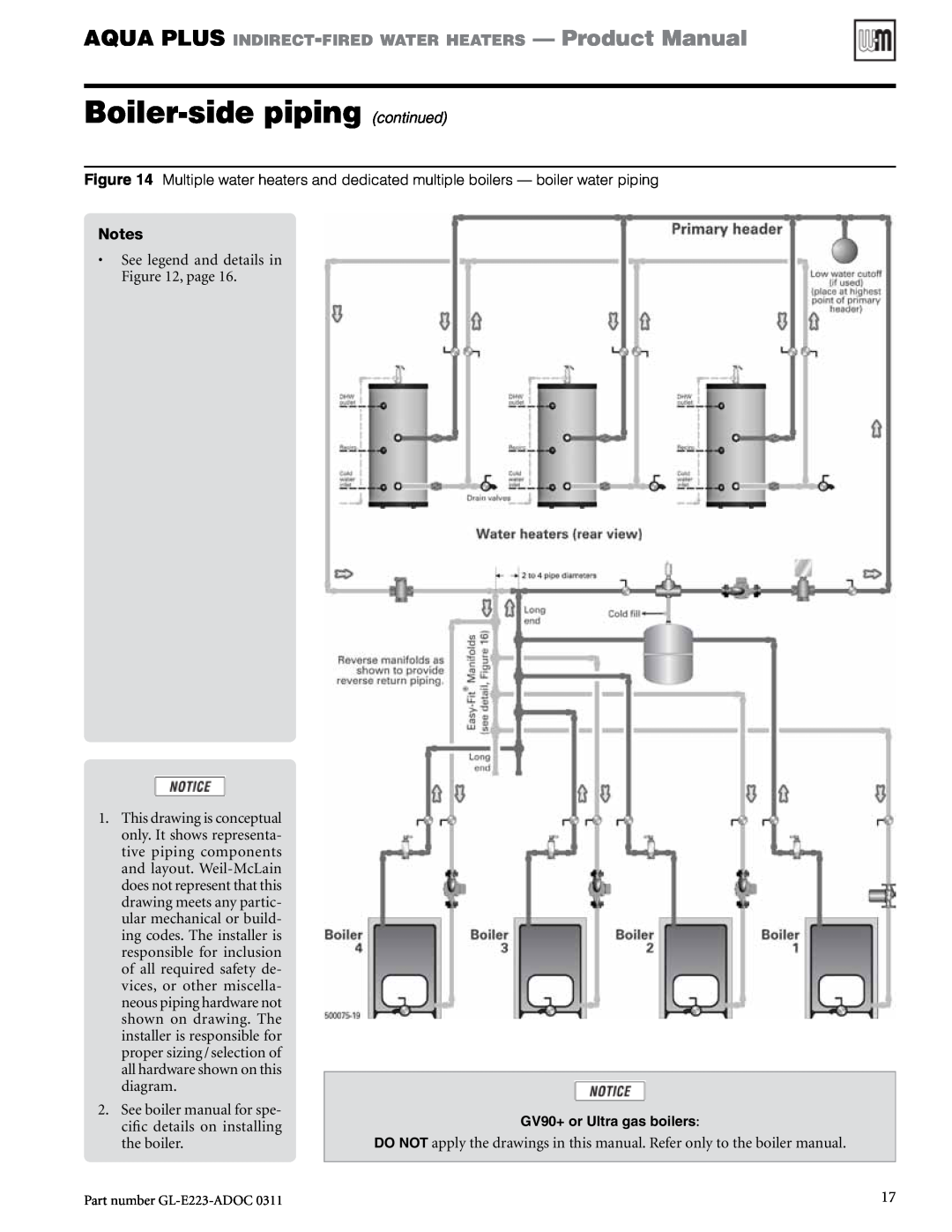 Weil-McLain GL-E223-ADOC 0311 Boiler-sidepiping continued, See legend and details in , page, See boiler manual for spe 