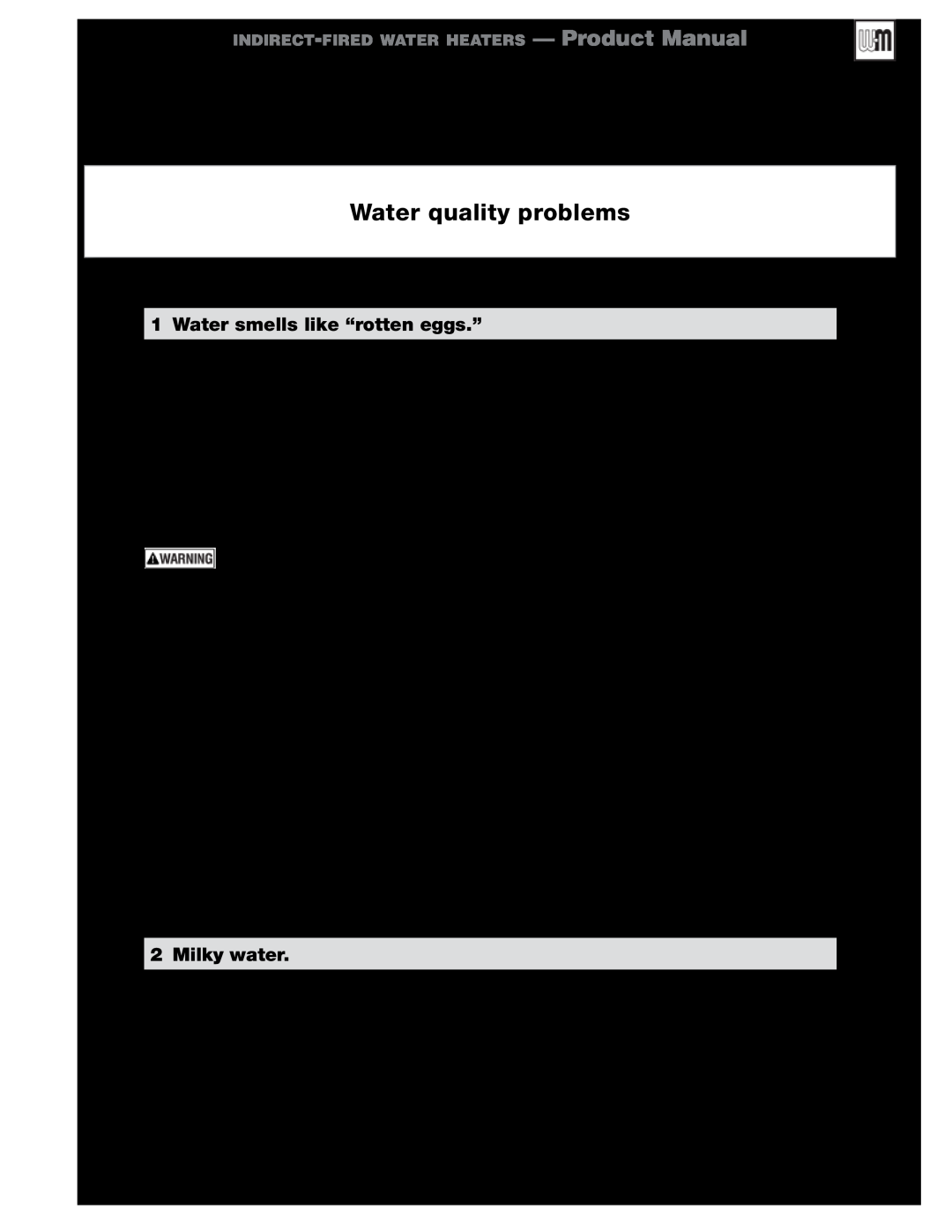 Weil-McLain GL-E223-ADOC 0311 manual Water quality problems, 1Water smells like “rotten eggs.”, 2Milky water 